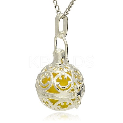 Silver Color Plated Brass Hollow Round Cage Pendants KK-J216-18S-1