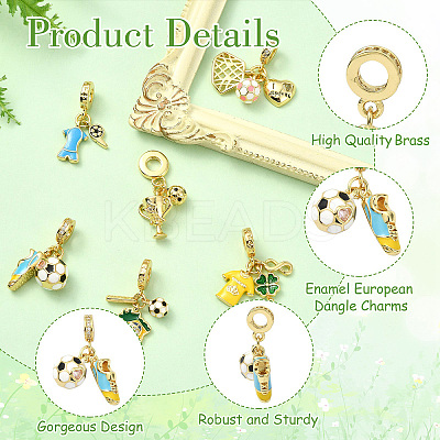 6Pcs 6 Styles Brass Enamel European Dangle Charms KK-CJ0003-95-1