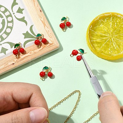 5Pcs Brass FireBrick Enamel Connector Charms KK-CJ0003-26A-1