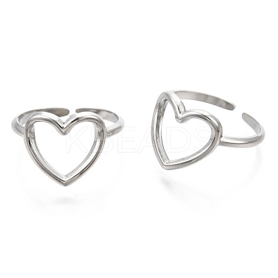 Non-Tarnish 304 Stainless Steel Hollow Heart Cuff Rings RJEW-N038-122P-1