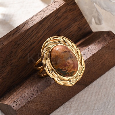 Oval Natural & Synthetic Gemstone Finger Rings RJEW-M063-01G-1