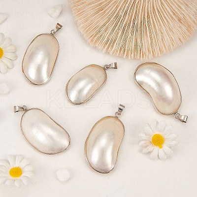 5Pcs Natural White Shell Mother of Pearl Shell Big Pendants SSHEL-SZ0001-04-1