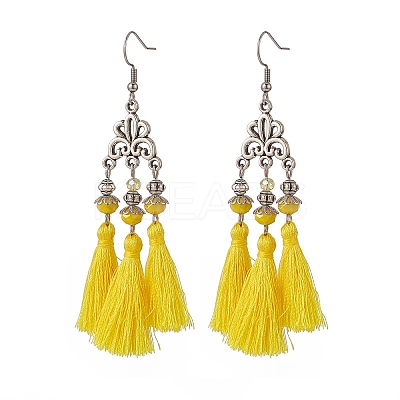 Polyester Tassel with Glass Beaded Chandelier Earrings EJEW-TA00183-02-1