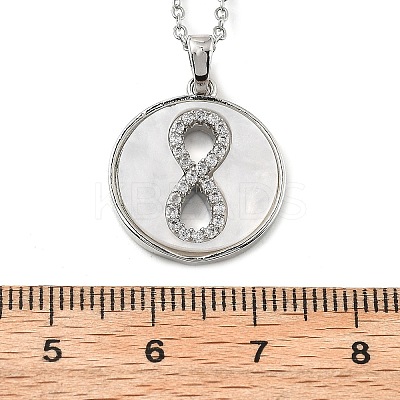 Flat Round with Number 8 Shell & Cubic Zirconia Pendant Necklaces LS-NJEW-D288-04P-1