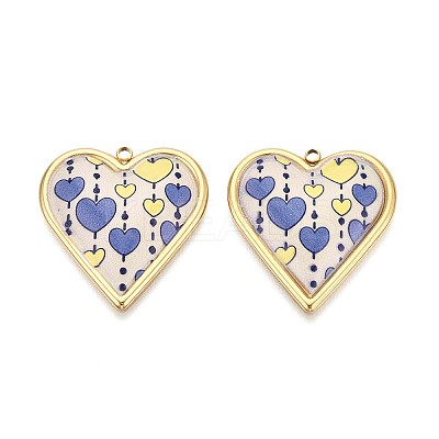 Printed Style 304 Stainless Steel Heart Pendants STAS-T071-26C-G-1