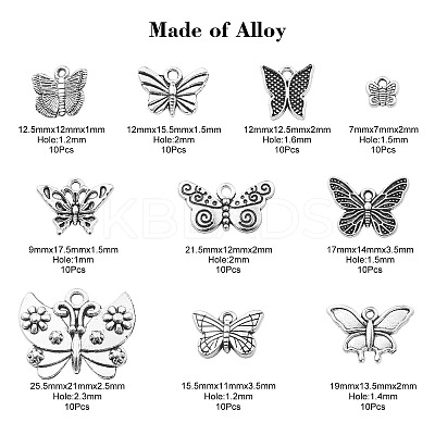 100Pcs 10 Styles Tibetan Style Zinc Alloy Pendants TIBEP-CJ0002-91-1