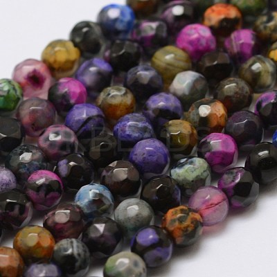 Faceted Natural Fire Crackle Agate Beads Strands G-F447-4mm-A07-1