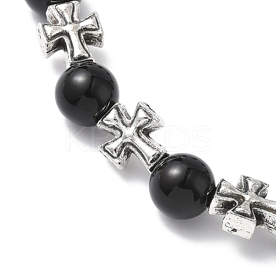 Natural Black Onyx Round Beads Stretch Bracelets BJEW-JB12343-01-1