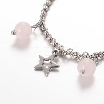 Moon & Star Stainless Steel Gemstone Charm Bracelets BJEW-JB01935-01-1