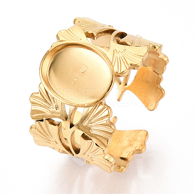 Ginkgo Leaf 304 Stainless Steel Cuff Ring Components STAS-T066-57G-1