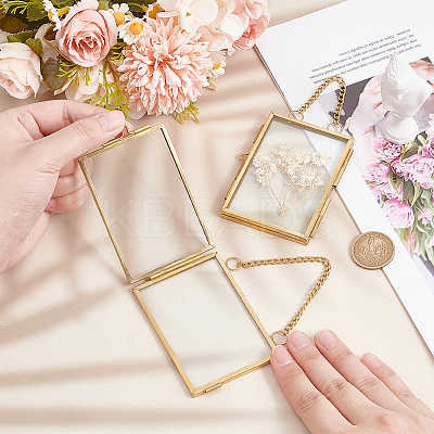 2Pcs 2 Style Brass Glass Hanging Photo Frame HJEW-OC0001-34-1