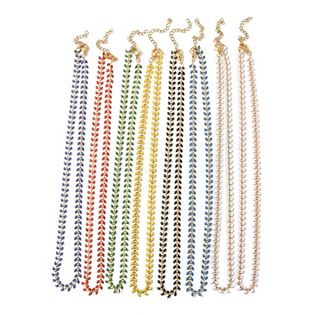 Enamel Ear of Wheat Link Chain Necklace NJEW-P220-02G-1