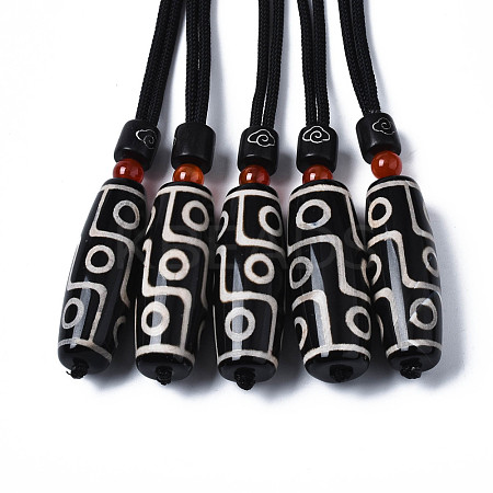 Buddhist Jewelry Natural Tibetan Style dZi Agate Mala Beads Pendant Necklaces NJEW-Q312-001-1