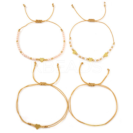 Faux Pearl & Brass & Glass Braided Bead Bracelet Sets WG4426-11-1