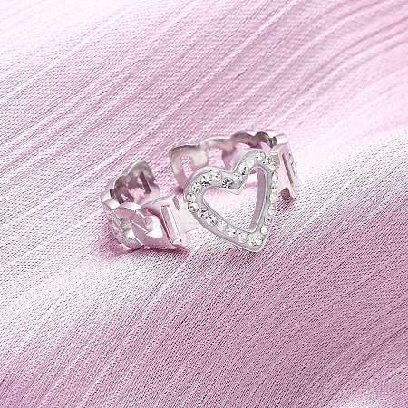 304 Stainless Steel with Rhinestone Adjustable Cuff Rings RJEW-Q020-16P-1