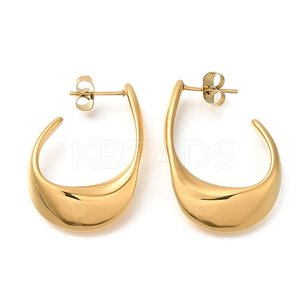 Ion Plating(IP) 304 Stainless Steel Oval Stud Earrings for Women EJEW-S227-60G-1