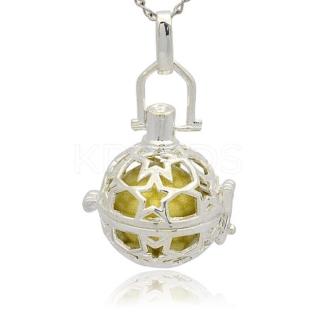 Silver Color Plated Brass Hollow Round Cage Pendants KK-J226-06S-1