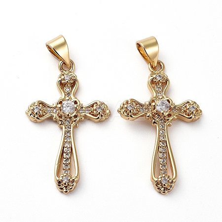 Brass Micro Pave Clear Cubic Zirconia Pendants X-ZIRC-L076-039G-1