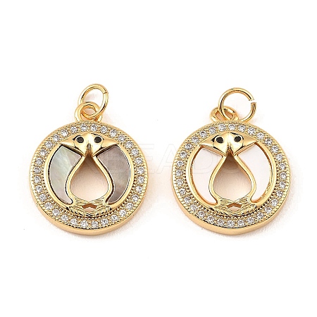 Brass Cubic Zirconia with Shell Pendants KK-K342-08G-1