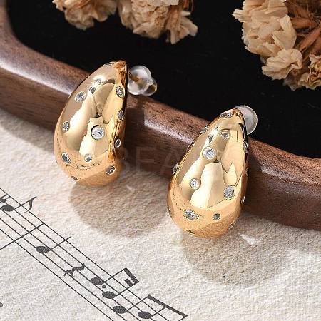 Teardrop Brass Micro Pave Clear Cubic Zirconia Stud Earrings EJEW-K286-07G-01-1
