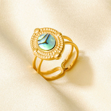 304 Stainless Steel with Natural Shell Cuff Open Rings for Women AL0644-4-1
