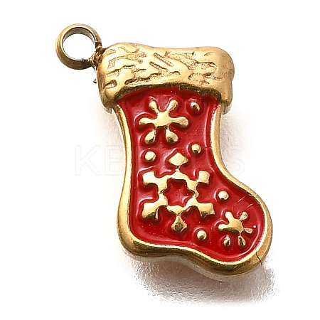 Christmas 304 Stainless Steel Red Enamel Charms STAS-L022-468G-1