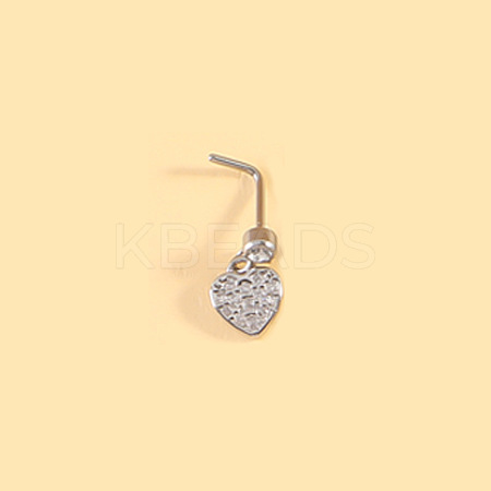 316L Surgical Stainless Steel Micro Pave Clear Cubic Zirconia L-Shaped Nose Rings WGEAB3E-02-1