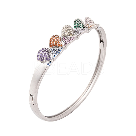 Brass Pave Colorful Cubic Zirconia Hinged Bangles for Women BJEW-S147-32P-C-1