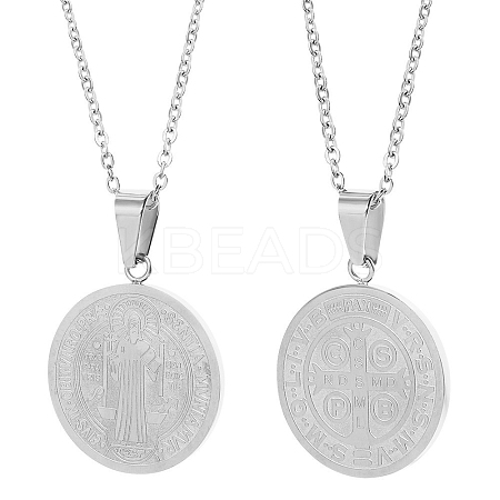 Stainless Steel Saint Benedict Cross Medal Pendant Cable Chain Necklaces LS-PW-WGC31BA-01-1