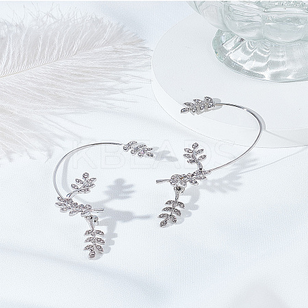 2Pcs 2 Styles Leaf Alloy Rhinestone Cuff Earrings EJEW-LP0007-021P-1