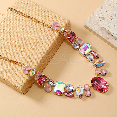 European Vintage Style Alloy Rhinestone Geometric Oval Bib Necklaces for Women FX7886-3-1