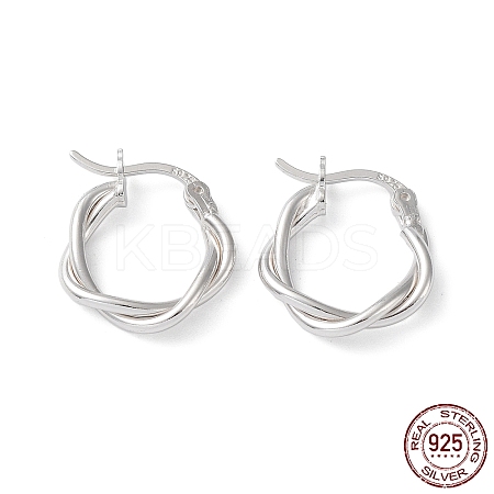 Rhodium Plated 925 Sterling Silver Hoop Earrings EJEW-K258-15B-P-1