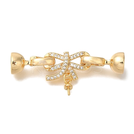 Brass Micro Pave Clear Cubic Zirconia Fold Over Clasps KK-K389-027G-1