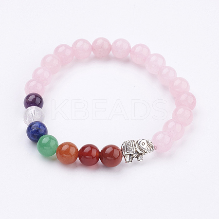 Natural Rose Quartz Stretch Bracelets BJEW-P180-B06-1