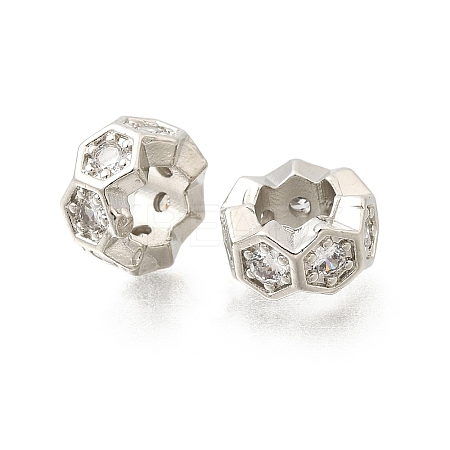 Hexagon Brass Micro Pave Clear Cubic Zirconia European Beads KK-Z156-01P-01-1