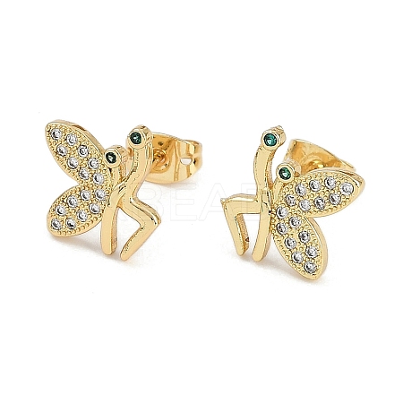 Brass Micro Pave Clear Cubic Zirconia Stud Earrings for Women EJEW-U030-03G-04-1