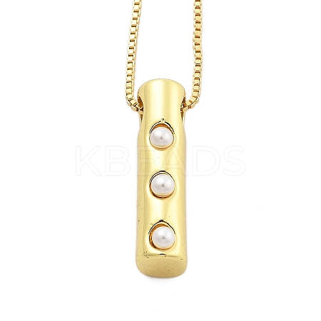 Brass & Plastic Pearl Letter Pendant Box Chain Necklaces for Women LS-NJEW-U017-01G-09-1