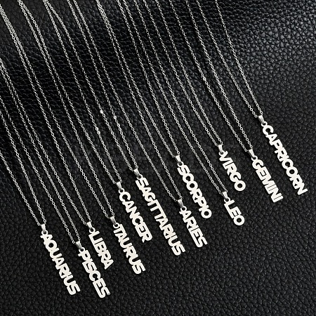 12Pcs 12 Styles 304 Stainless Steel Word Constellation Pendant Necklaces FS-WGAAB2A-14-1