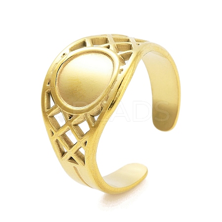 Real 18K Gold Plated 304 Stainless Steel Open Cuff Rings for Women RJEW-B061-01G-03-1