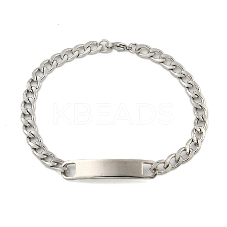 Non-Tarnish 304 Stainless Steel Curb Chain ID Bracelets for Women LS-BJEW-U003-03P-1