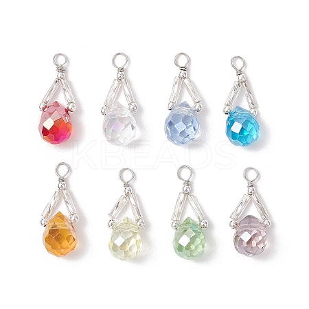 Transparent Glass Beads with Electroplate Non-magnetic Synthetic Hematite Beads and Glass Twisted Bugle Beads and Eco-Friendly Copper Wire Pendants PALLOY-JF03618-02-1