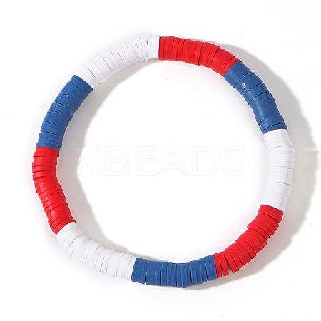 USA Flag Blue & White Polymer Clay Beaded Stretch Bracelets For Women Men ER7241-3-1