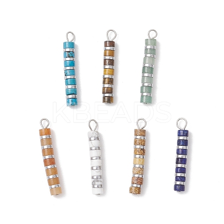 7Pcs 7 Styles Mixed Gemstone Disc Heishi Beaded Pendants PALLOY-JF04150-1