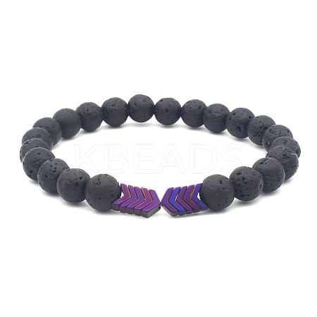 Natural Lava Rock & Electroplated Synthetic Non-magnetic Hematite Beads Stretch Bracelets GE0373-8-1