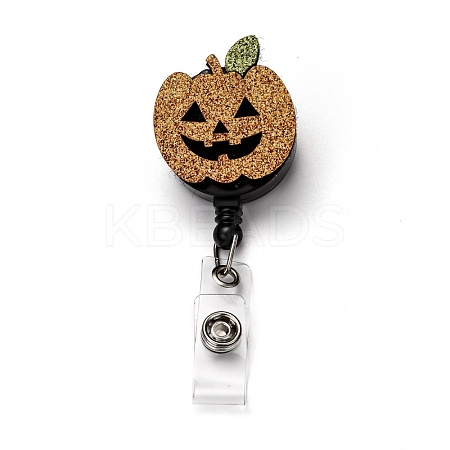 Halloween Pumpkin Glitter Powder Felt & ABS Plastic Badge Reel AJEW-I053-16-1