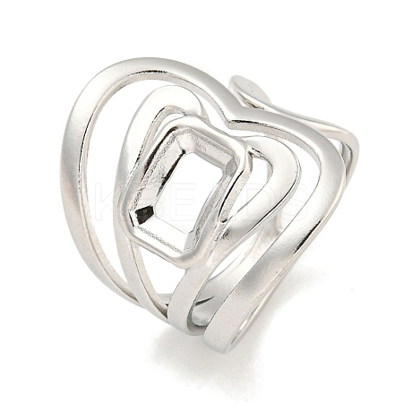 Non-Tarnish Hollow Heart 304 Stainless Steel Open Cuff Finger Rings for Women RJEW-P114-08P-1