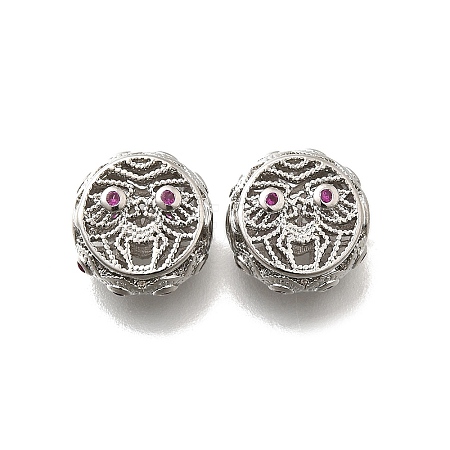 Brass Micro Pave Magenta Cubic Zirconia Beads KK-M318-44P-02-1