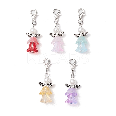 Angel Transparent Glass & ABS Plastic Imitation Pearl Pendant Decorations HJEW-JM03294-S-1