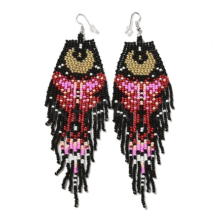 Bohemia Woven Glass Seed Bead Dangle Earrings EJEW-A046-01A-1