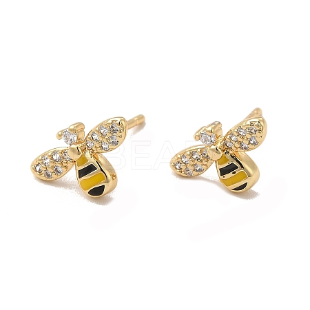 Cubic Zirconia Bee Stud Earrings with Enamel EJEW-G341-02G-1